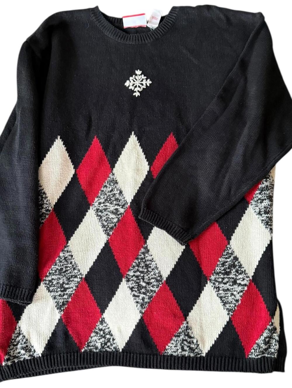 Liz Claiborne Liz & Co Argyle Red Black Sweater – Size XL